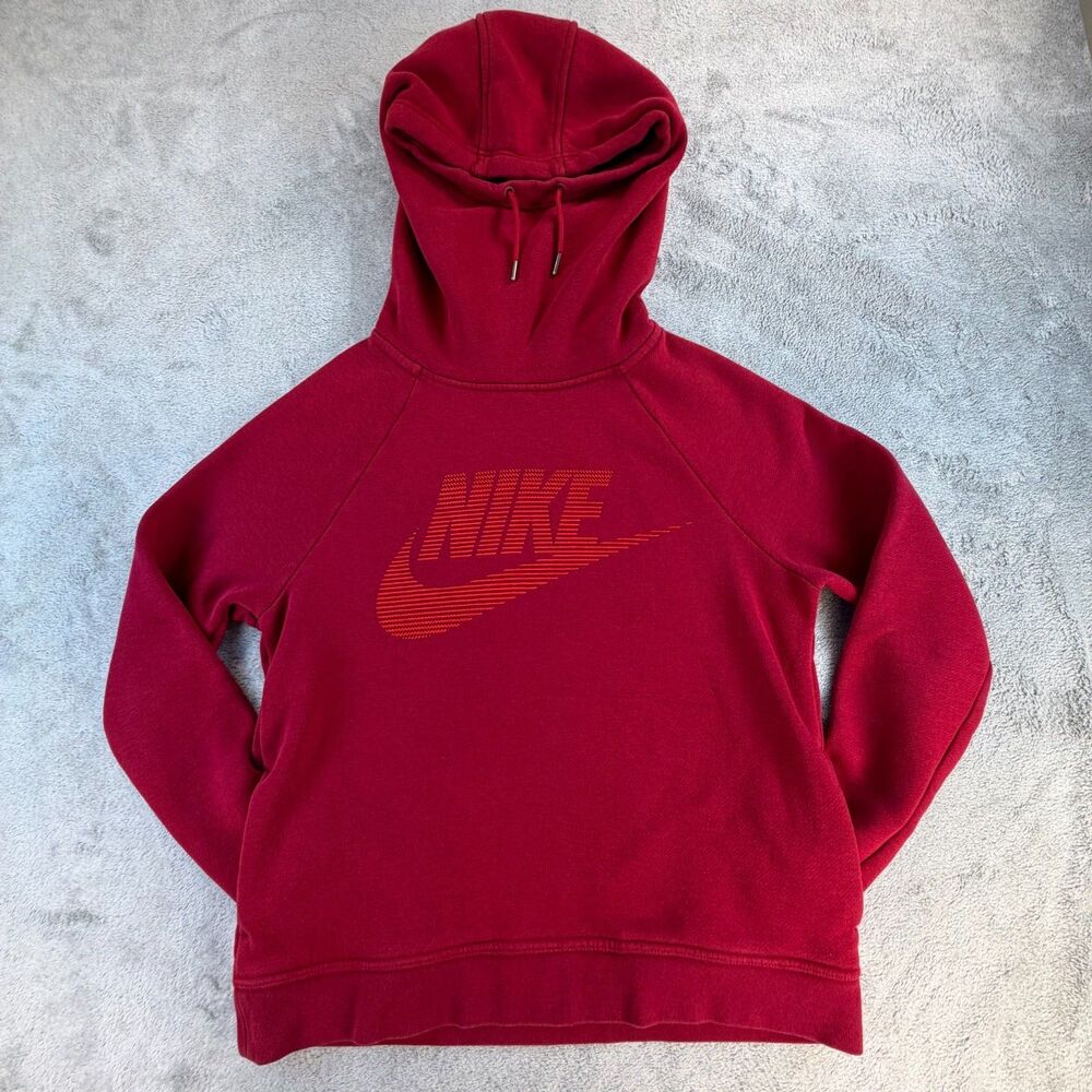 Nike Hoodie Women S Pullover Sweatshirt Red Fleece Swoosh Logo